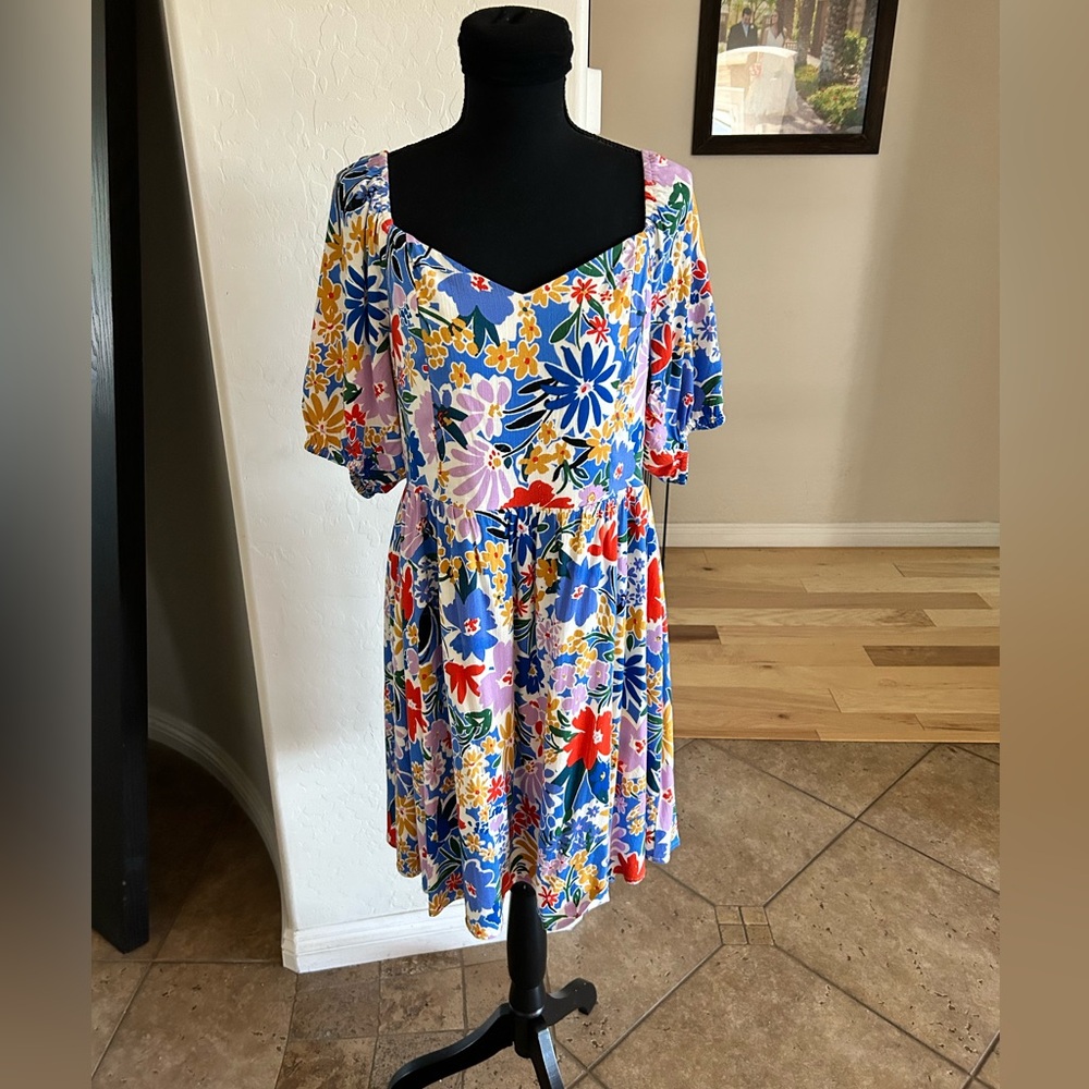 SUGARLIPS FLORAL PRINT DRESS (L); blue/red/lavendar/yellow - Picture 2 of 8
